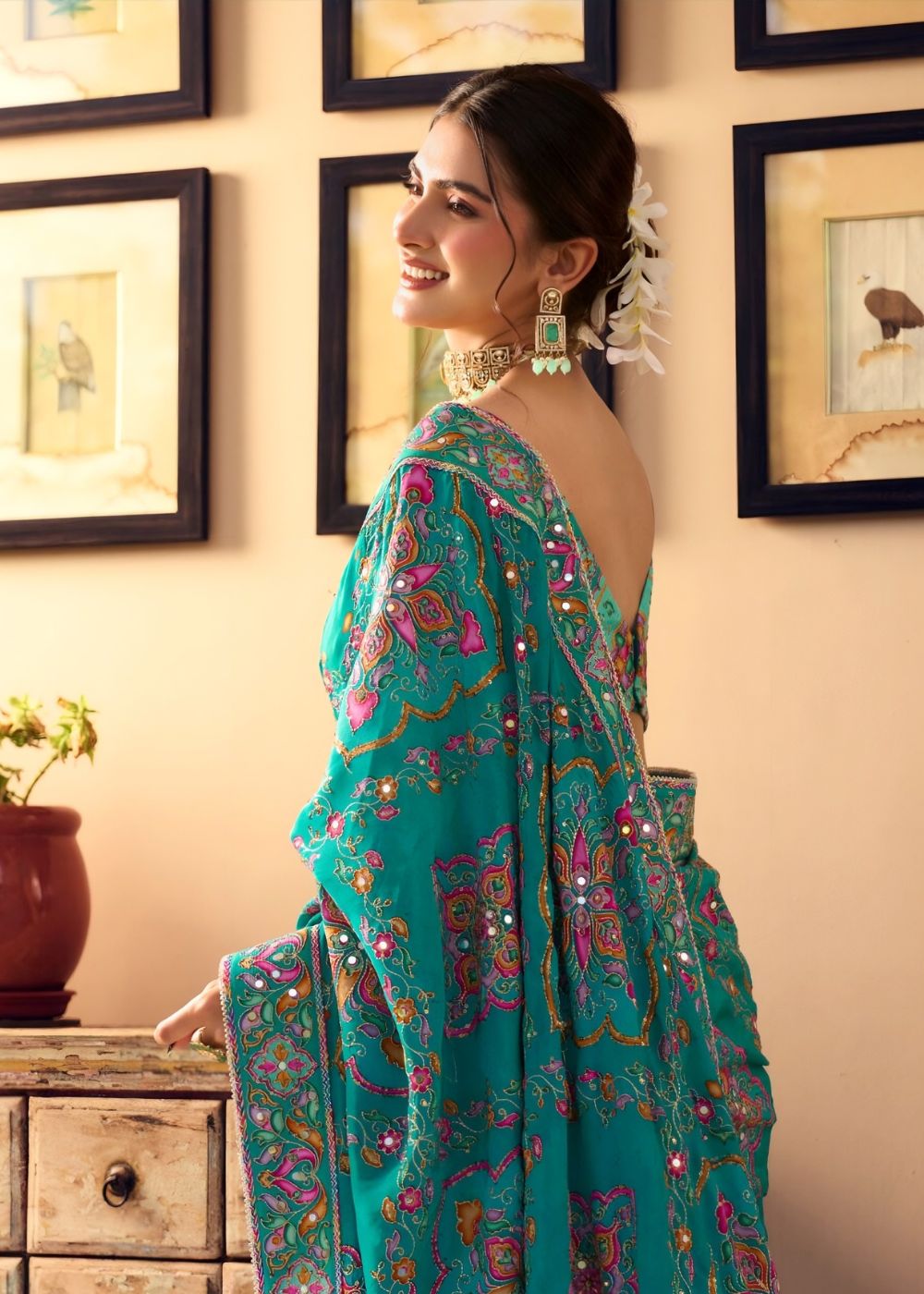Peacock Green Heritage Designer Saree