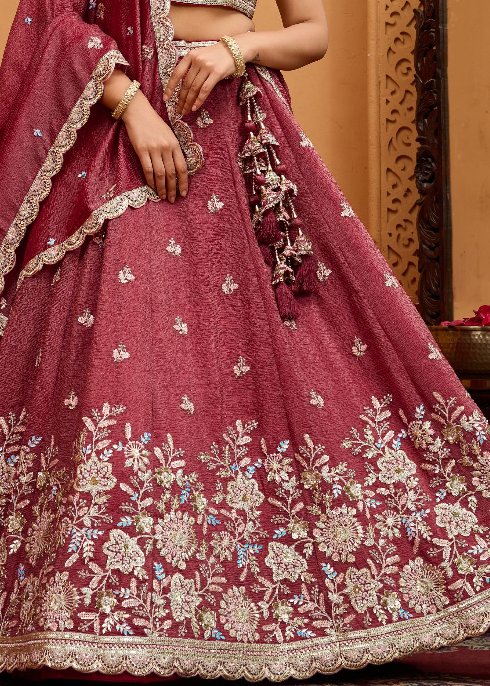 Rosegold Tissue Silk Lehenga Set