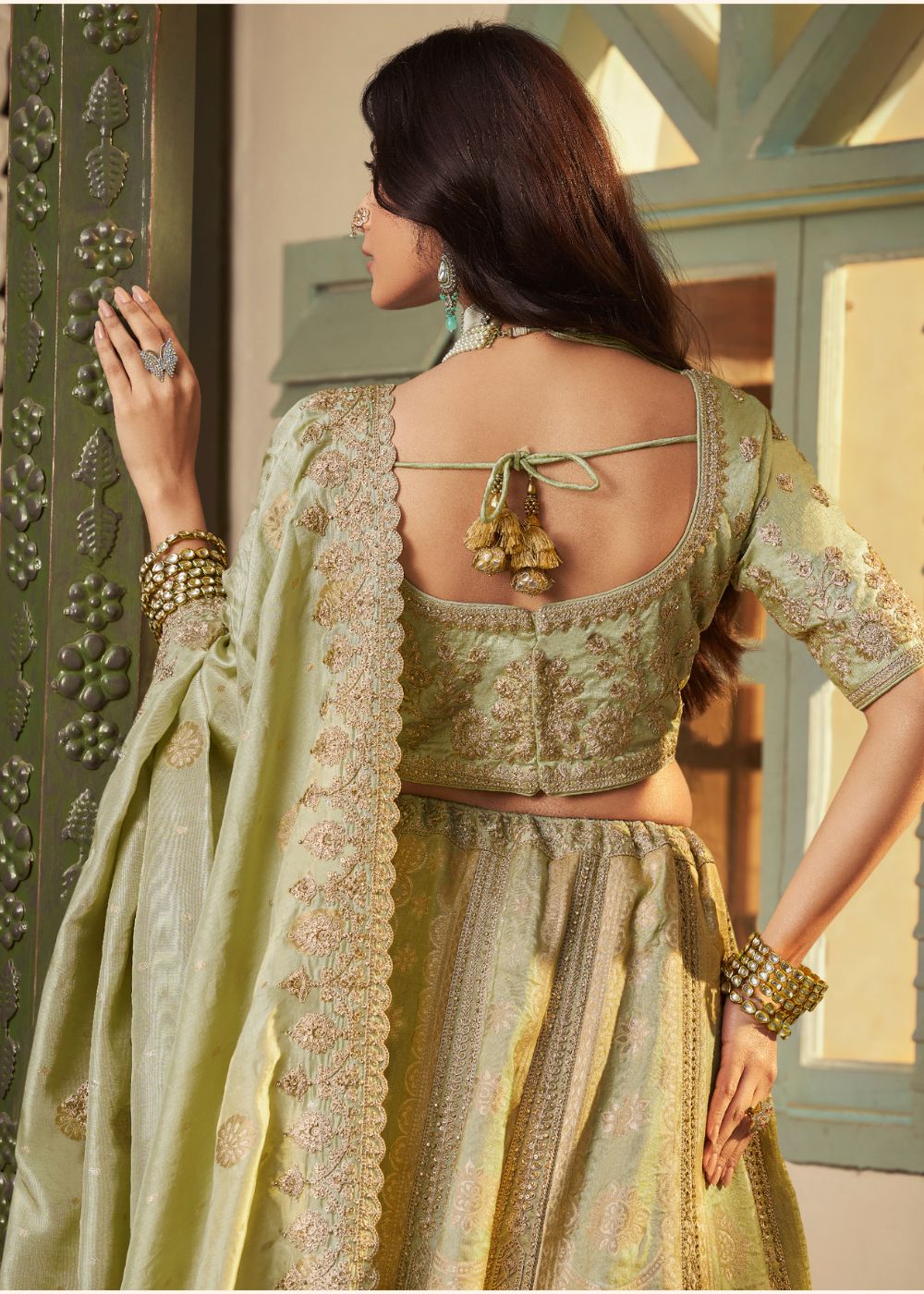 Sage Green Banarasi Silk Lehenga