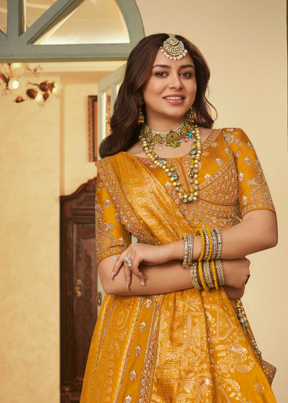 Mustard Gold Banarasi Silk Lehenga