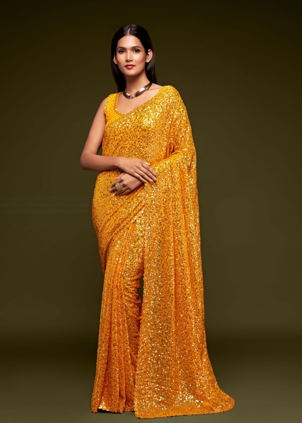 Honey Yellow Festive Saree