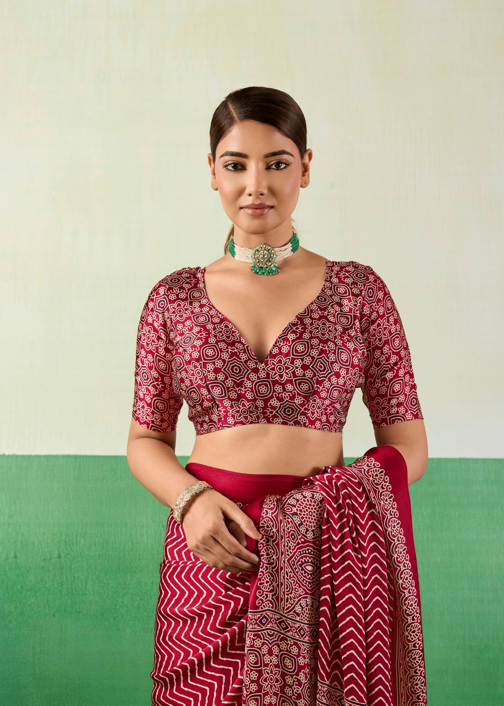 Ruby Pink Ajrakh Saree