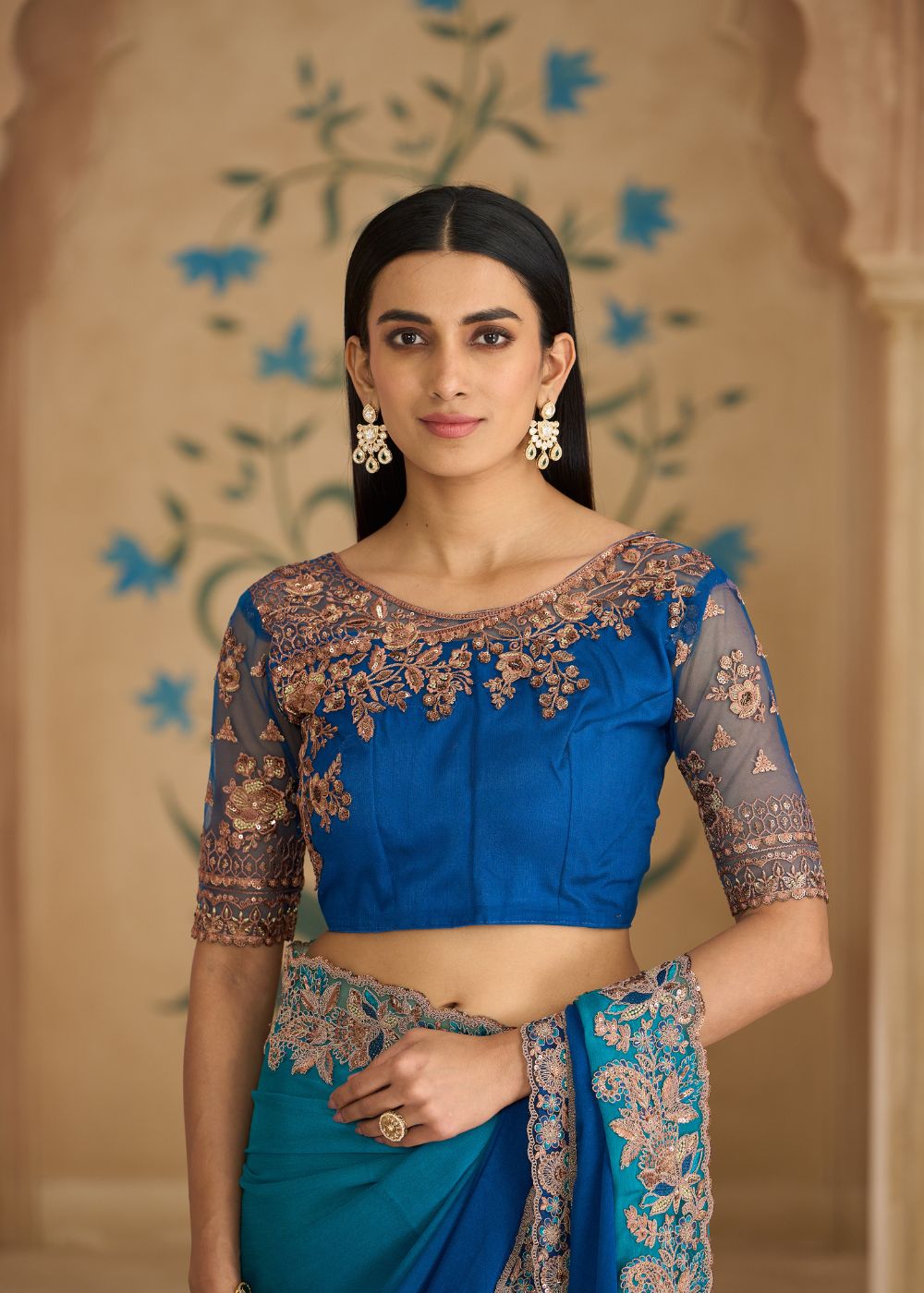 Sparkle Shaded Chiffon Saree with Banglori Work Blouse