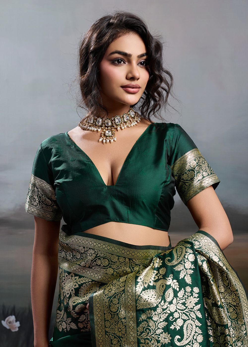 Emerald Green Rajwada Silk Saree