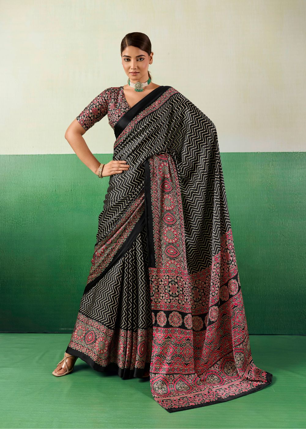 Midnight Ajrakh Elegance Saree