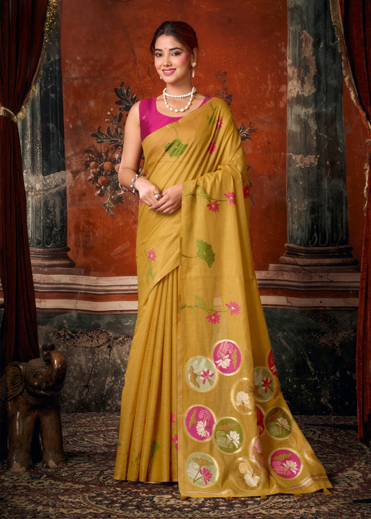 Mustard Heritage Khadi Cotton Saree