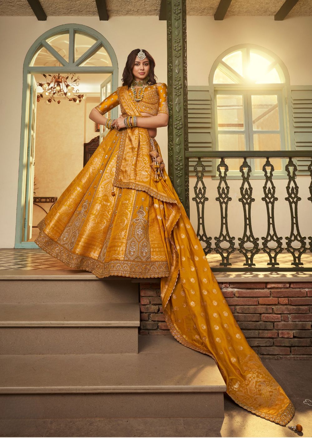 Mustard Gold Banarasi Silk Lehenga