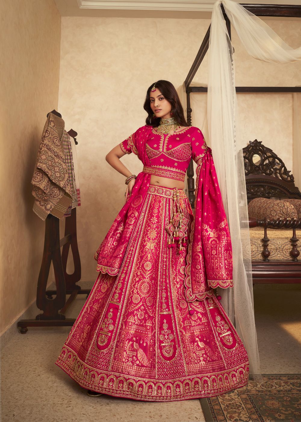 Rani Pink Banarasi Silk Lehenga