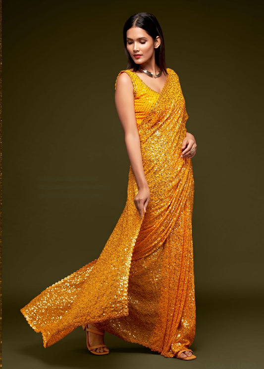 Honey Yellow Festive Saree