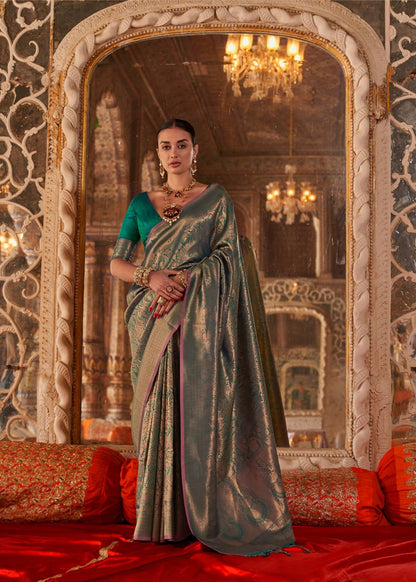 Bottle Green Handloom Silk Saree