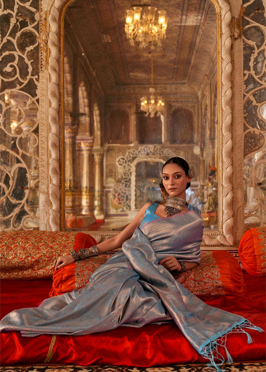 Slate Blue Handloom Silk Saree