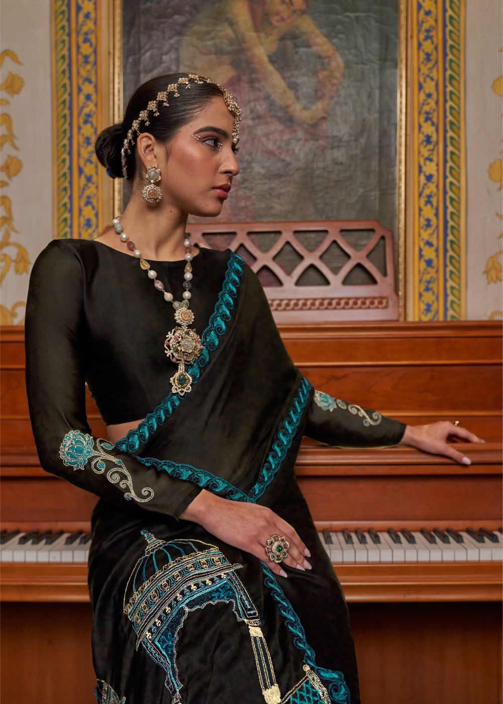 Classic Black Designer Embroidered Saree
