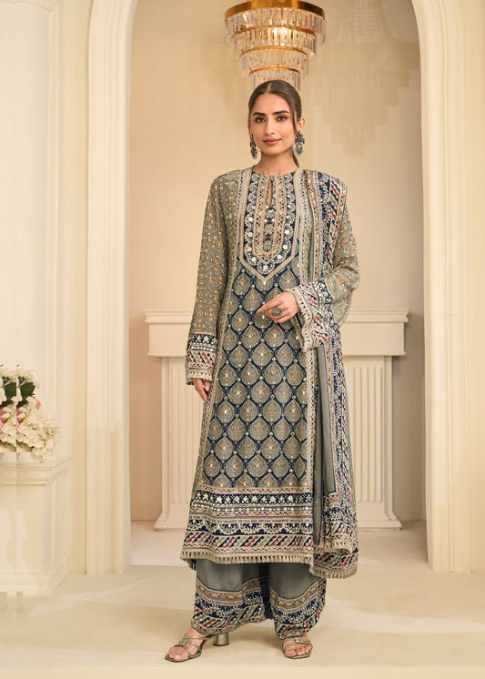 Slate Grey Premium Crepe Silk Suit Set
