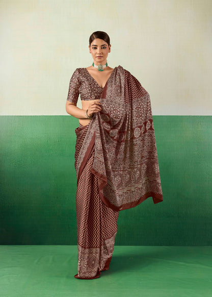 Cocoa Heritage Ajrakh Saree