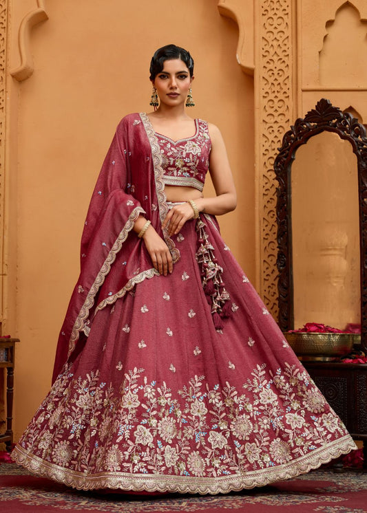 Rosegold Tissue Silk Lehenga Set