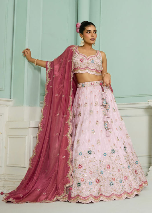 Baby Pink Tissue Silk Lehenga Set