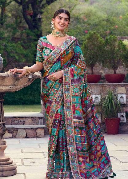 Emerald Heritage Mirror Work Saree