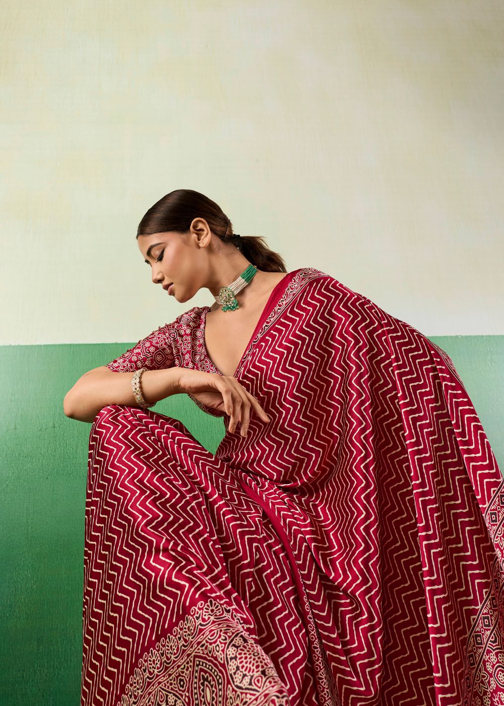 Ruby Pink Ajrakh Saree