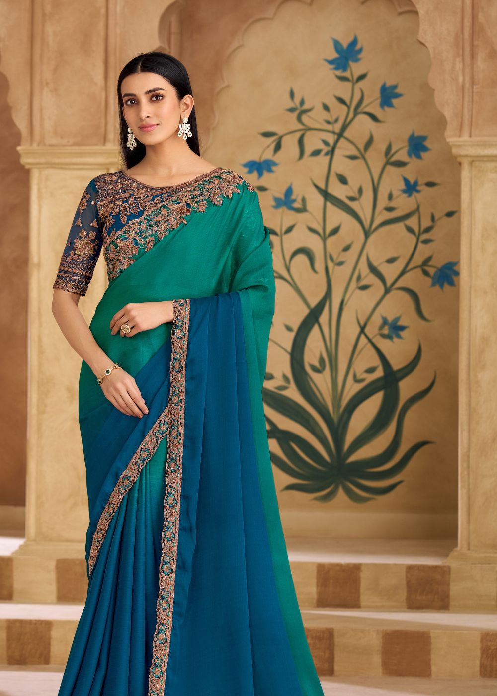 Sparkle Shaded Chiffon Saree with Banglori Work Blouse