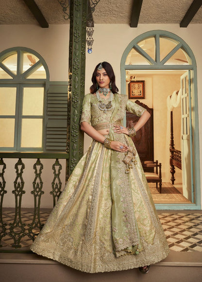 Sage Green Banarasi Silk Lehenga