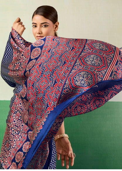 Royal Indigo Ajrakh Saree