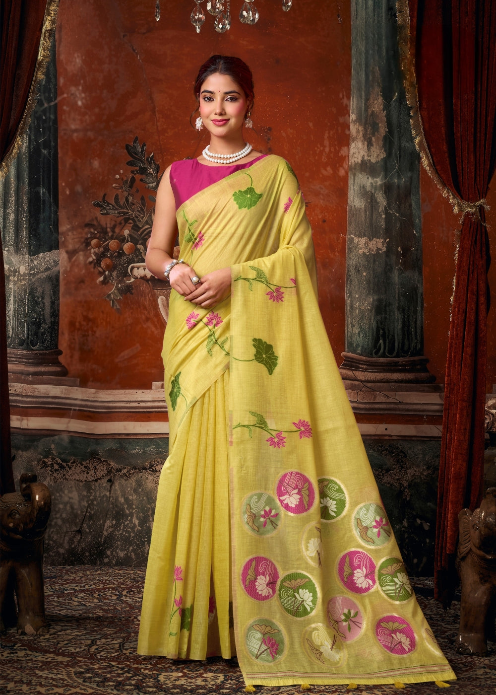 Sunshine Khadi Cotton Floral Saree