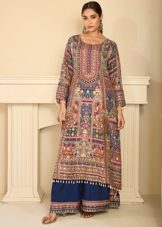 Royal Blue Premium Crepe Silk Suit Set