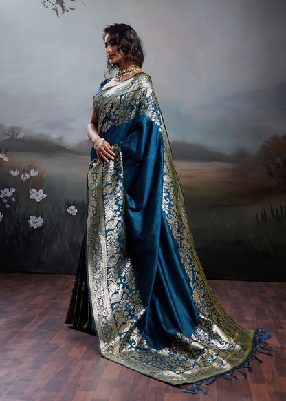 Midnight Blue Heritage Silk Saree