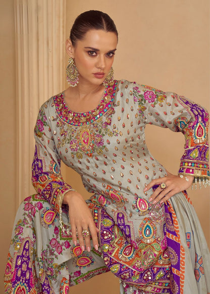 Royal Multicolor Crepe Silk Set
