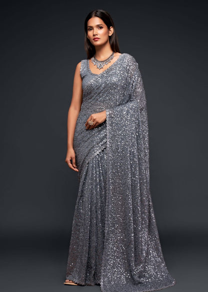 Slate Grey Party Wear Saree
