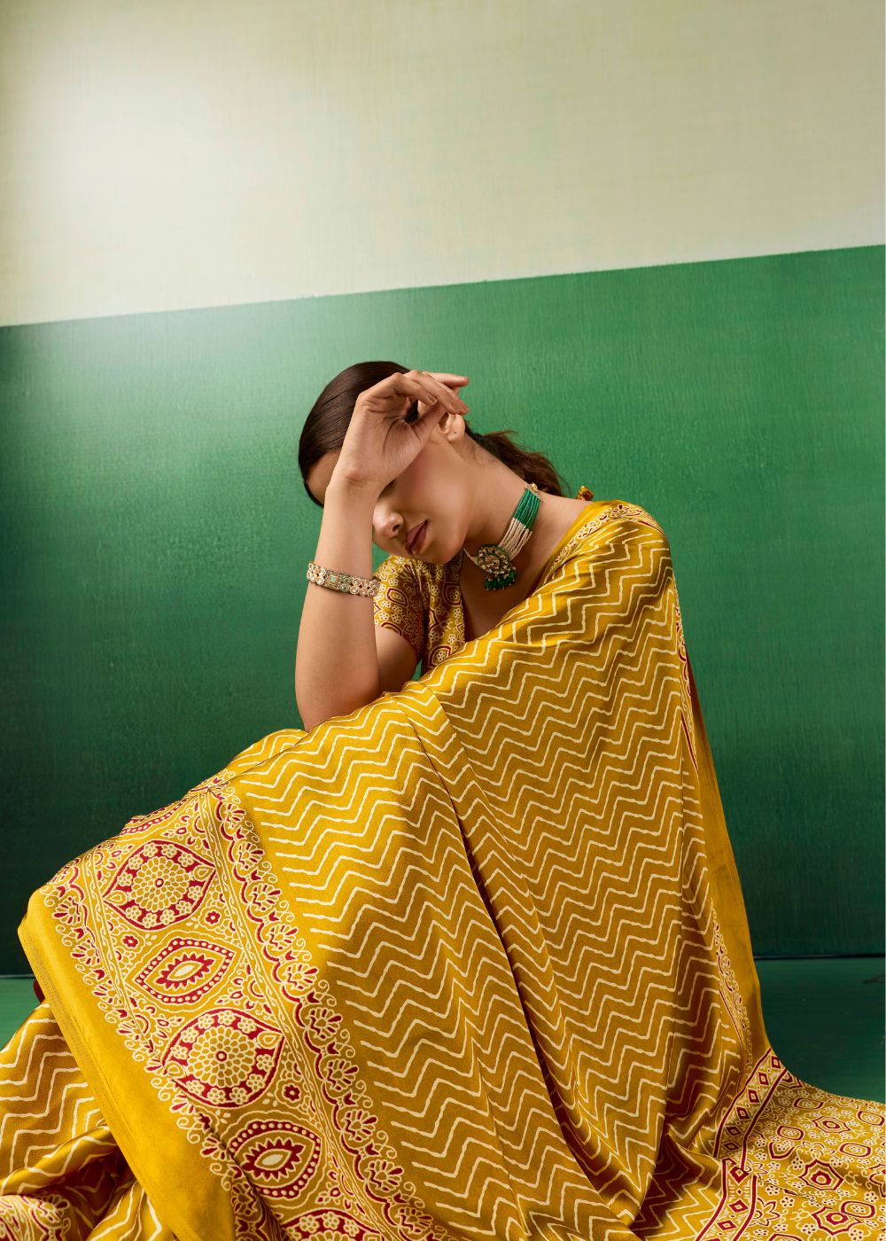 Mustard Gold Ajrakh Saree