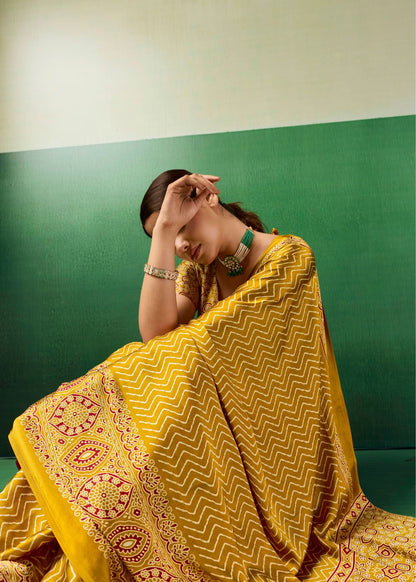 Mustard Gold Ajrakh Saree