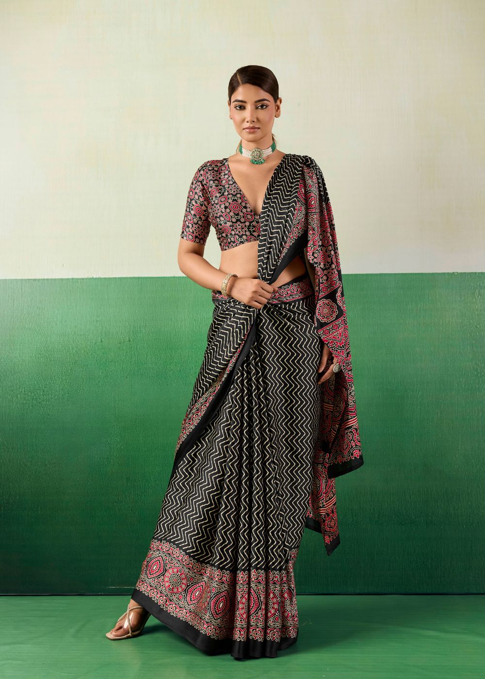 Midnight Ajrakh Elegance Saree