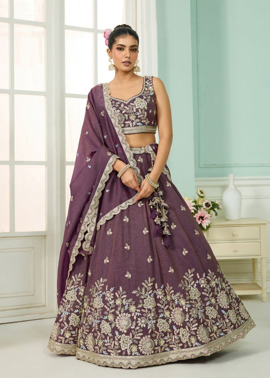 Royal Purple Tissue Silk Lehenga Set