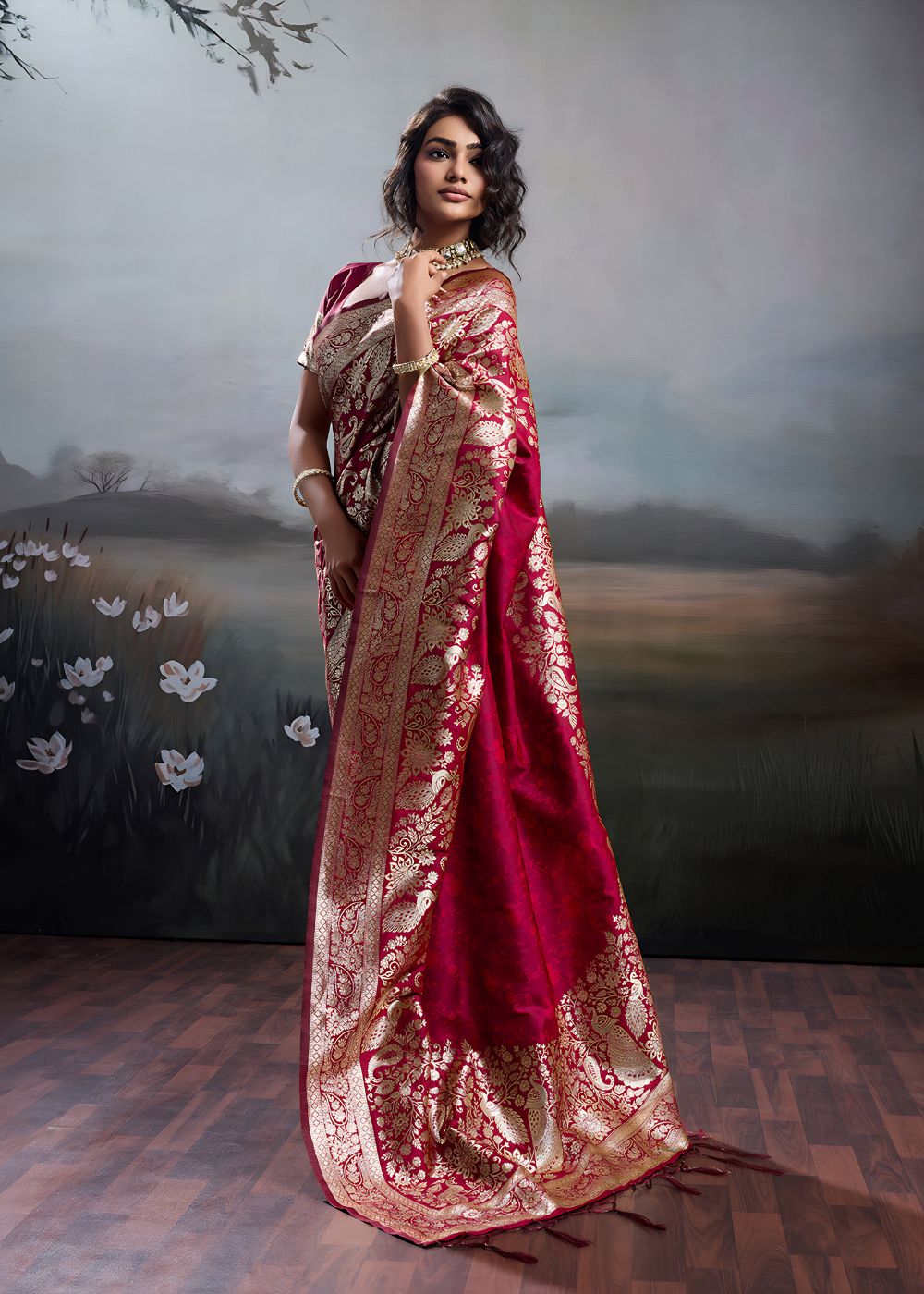 Crimson Red Festive Silk Saree