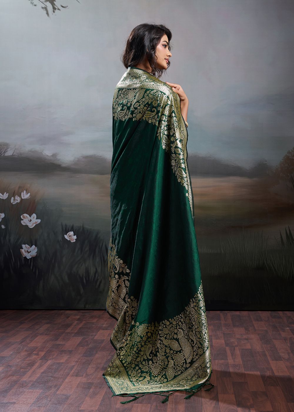 Emerald Green Rajwada Silk Saree