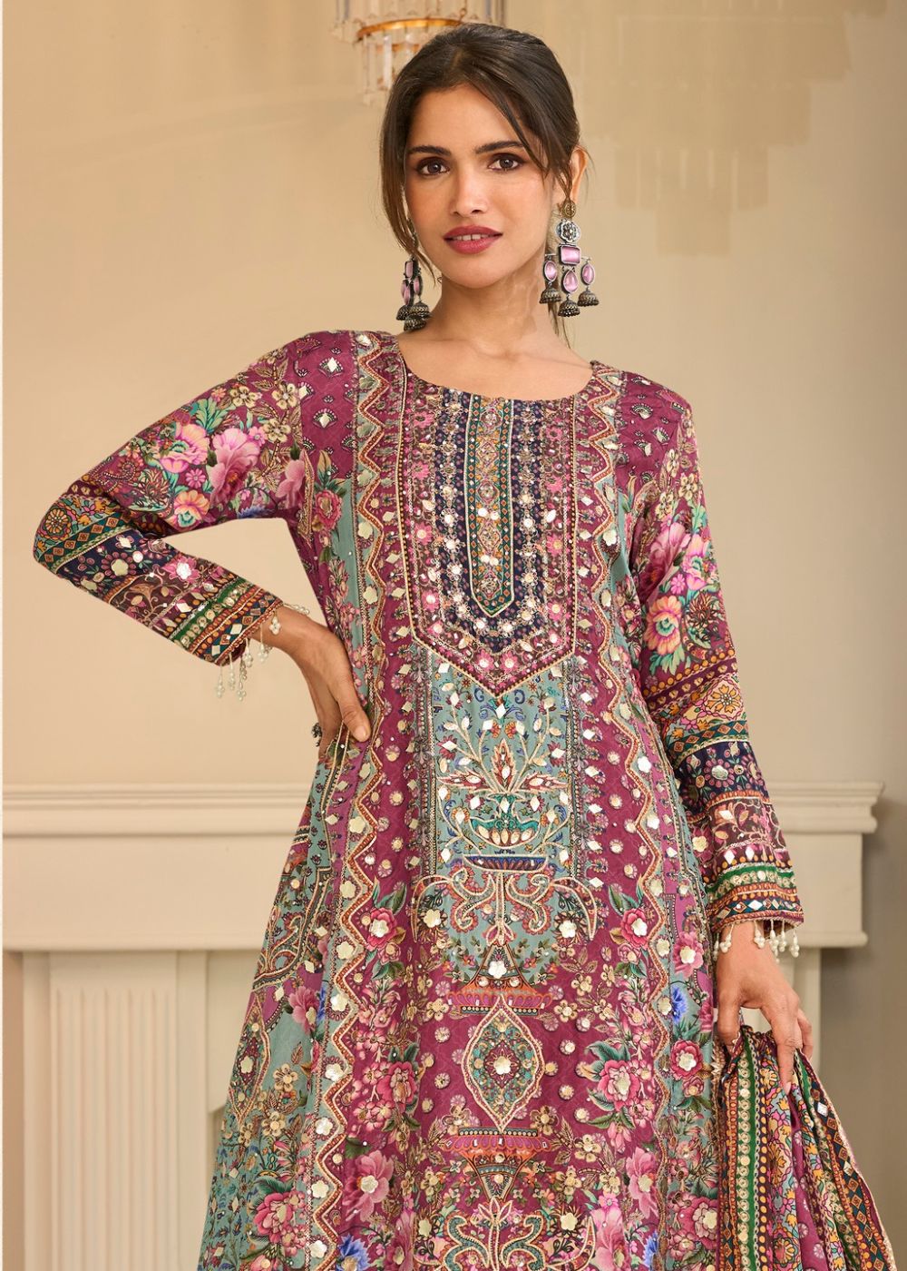 Royal Magenta Premium Crepe Silk Suit Set