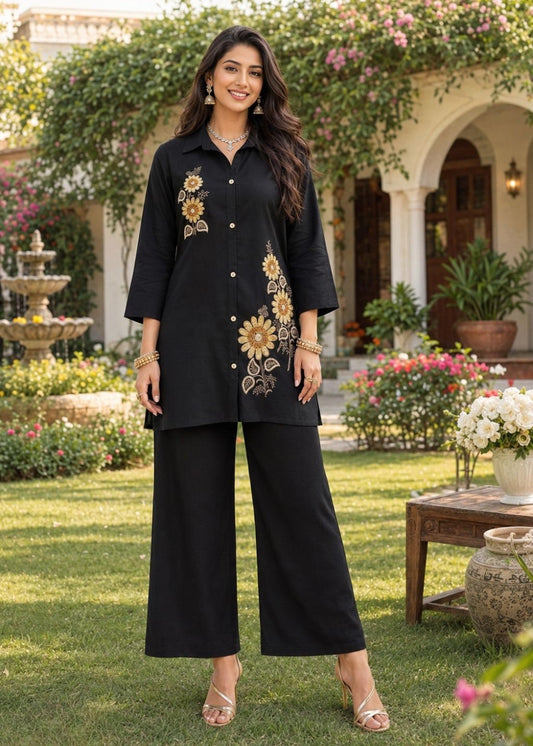 Midnight Blossom Premium Jute Co-Ord Set
