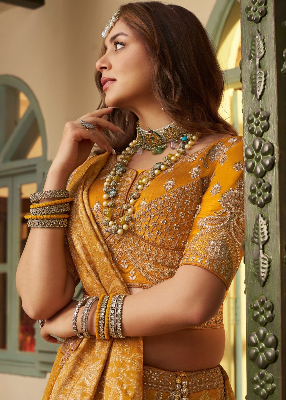 Mustard Gold Banarasi Silk Lehenga