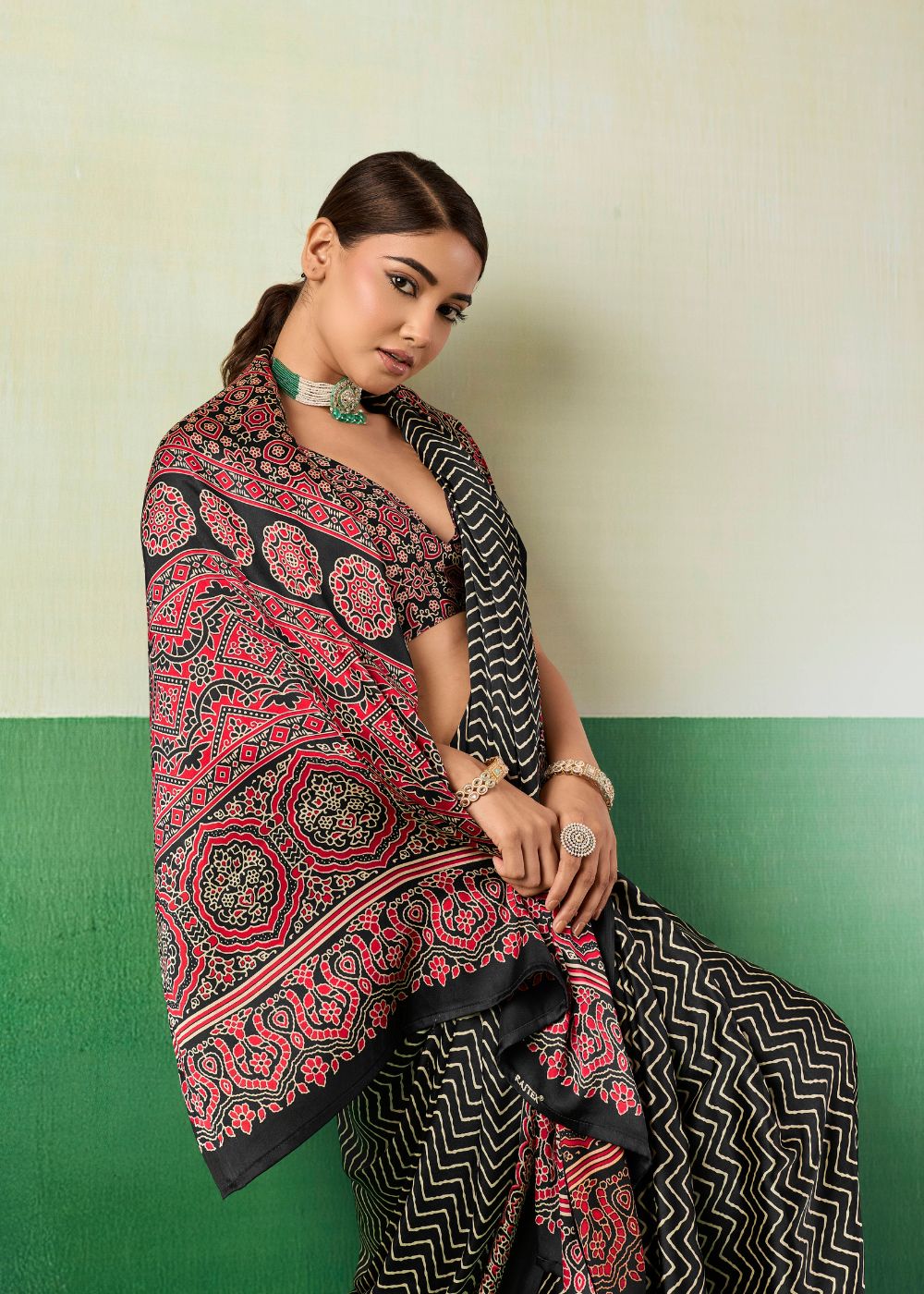 Midnight Ajrakh Elegance Saree