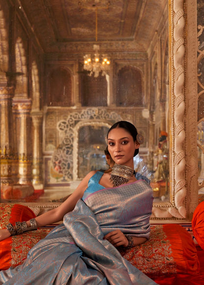 Slate Blue Handloom Silk Saree