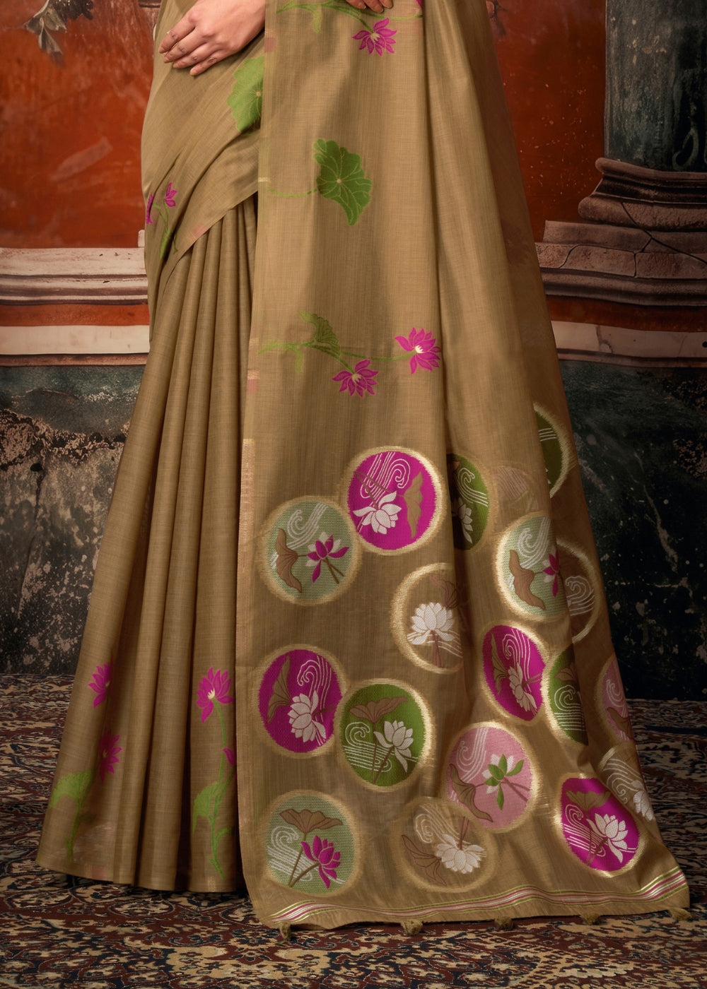 Earth Brown Khadi Cotton Designer Saree