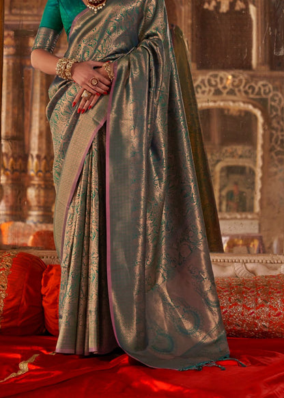 Bottle Green Handloom Silk Saree