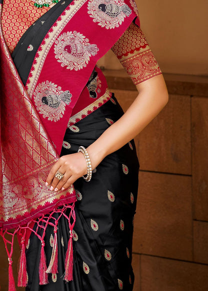 Black & Red Silk Zari Saree
