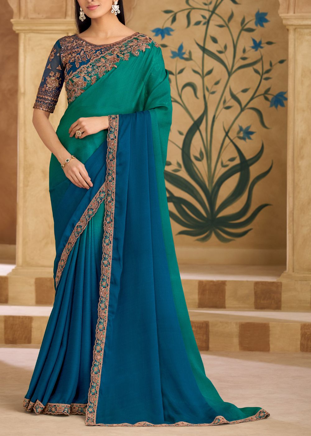 Sparkle Shaded Chiffon Saree with Banglori Work Blouse