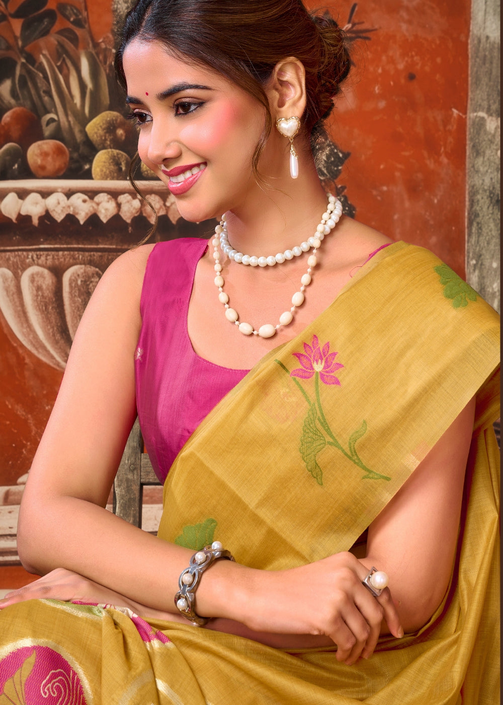 Mustard Heritage Khadi Cotton Saree