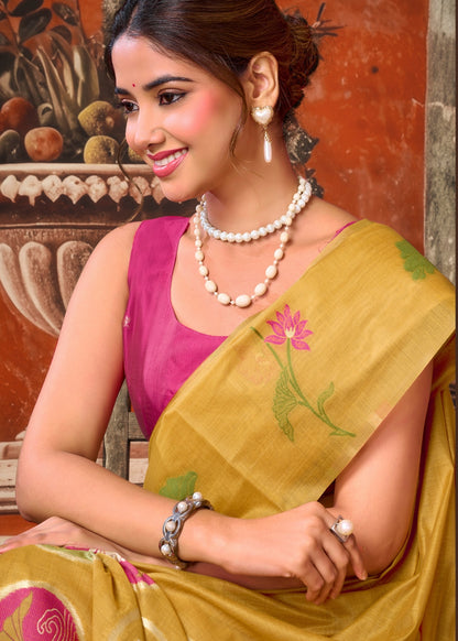 Mustard Heritage Khadi Cotton Saree