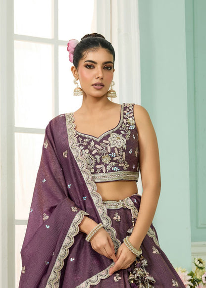 Royal Purple Tissue Silk Lehenga Set