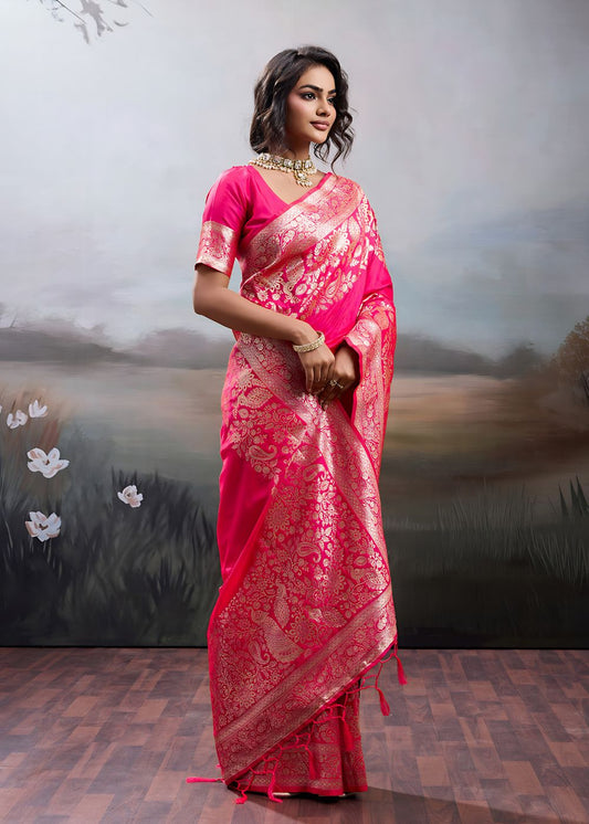 Rani Pink Designer Silk Saree