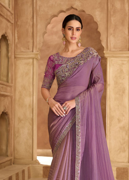 Onion Pink Tissue Crashed Georgette Saree with Banglori Work Blouse